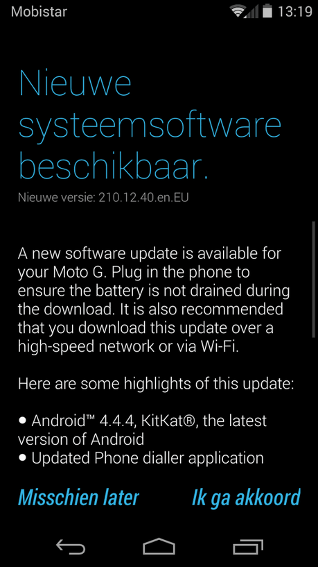 Motorola Moto G Android 4.4.4 update