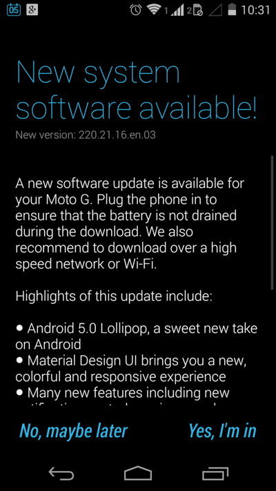 Moto G 2013 Android 5.0 (lollipop)