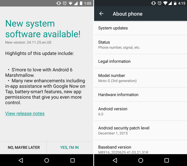 Motorola Moto G 2015 Android 6.0 Marshmallow
