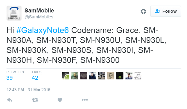 Samsung Galaxy Note 6 modelnummers