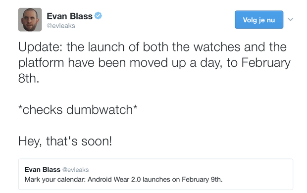 Evan Blass Android Wear 2.0 LG Watch tweet