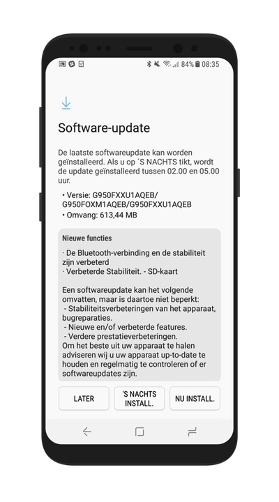Samsung Galaxy S8 beveiligingsupdate mei