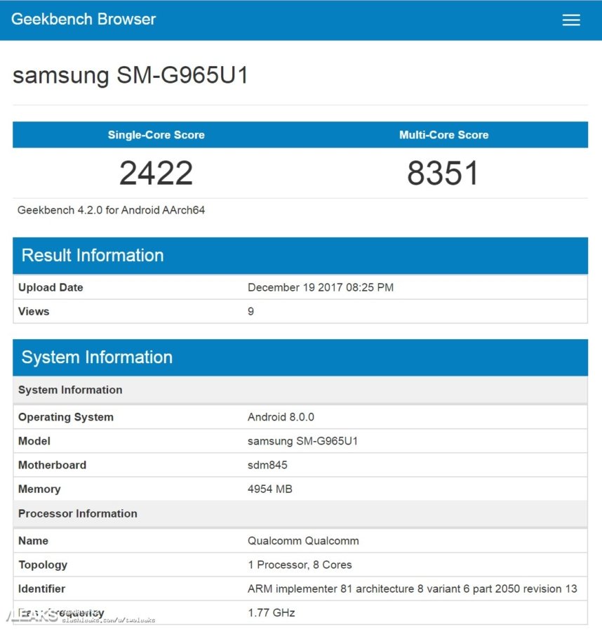 Samsung Galaxy S9+ Geekbench Benchmark