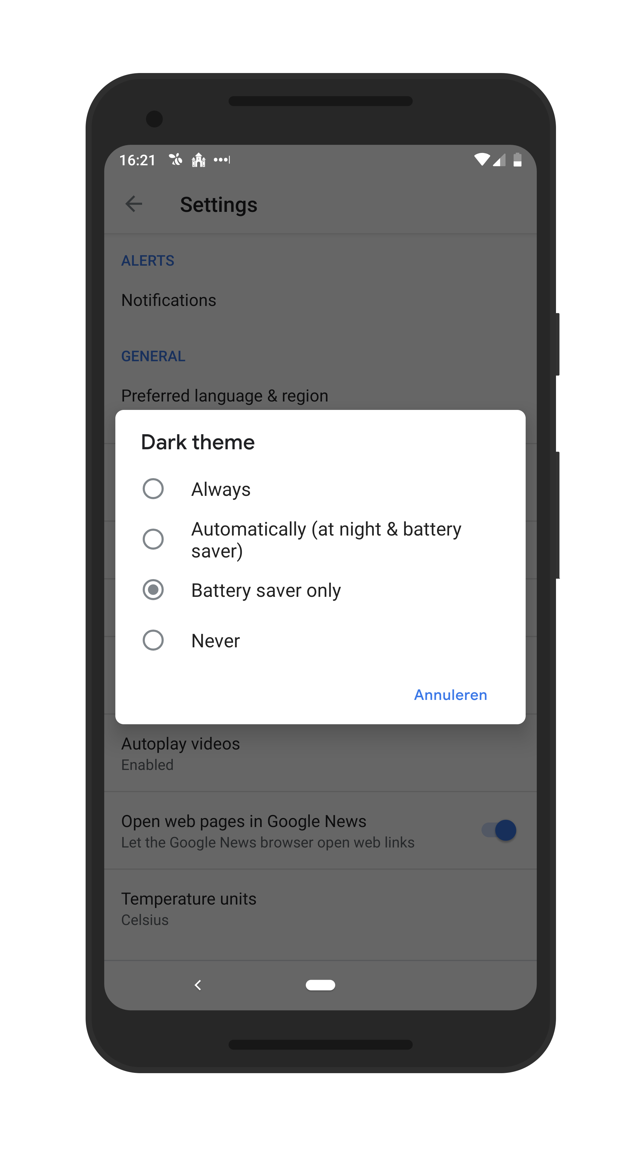 Google-Nieuws-app-donkere-modus-instellingen