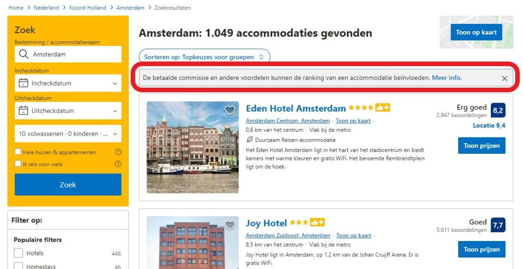 transparantie vergelijkingswebsite